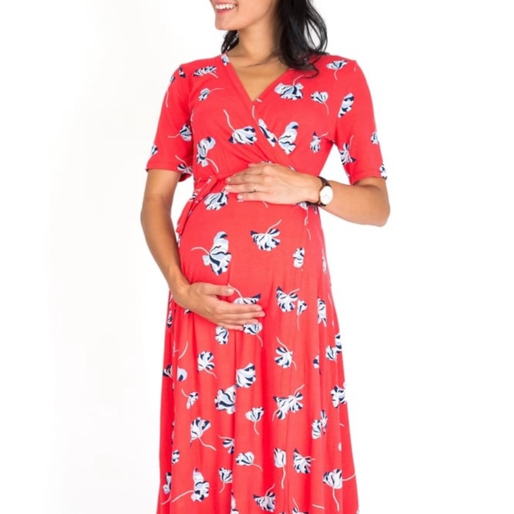 Nom Maternity Red Wrap Dress Size M